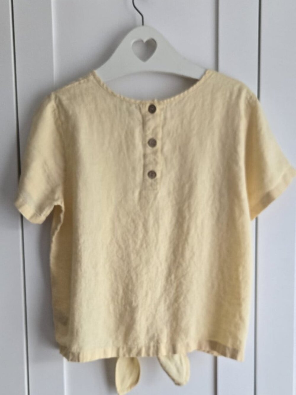 100% Linen Butter Yellow Tie Front Short Sleeve Top Size M PTP20 - Picture 4 of 9